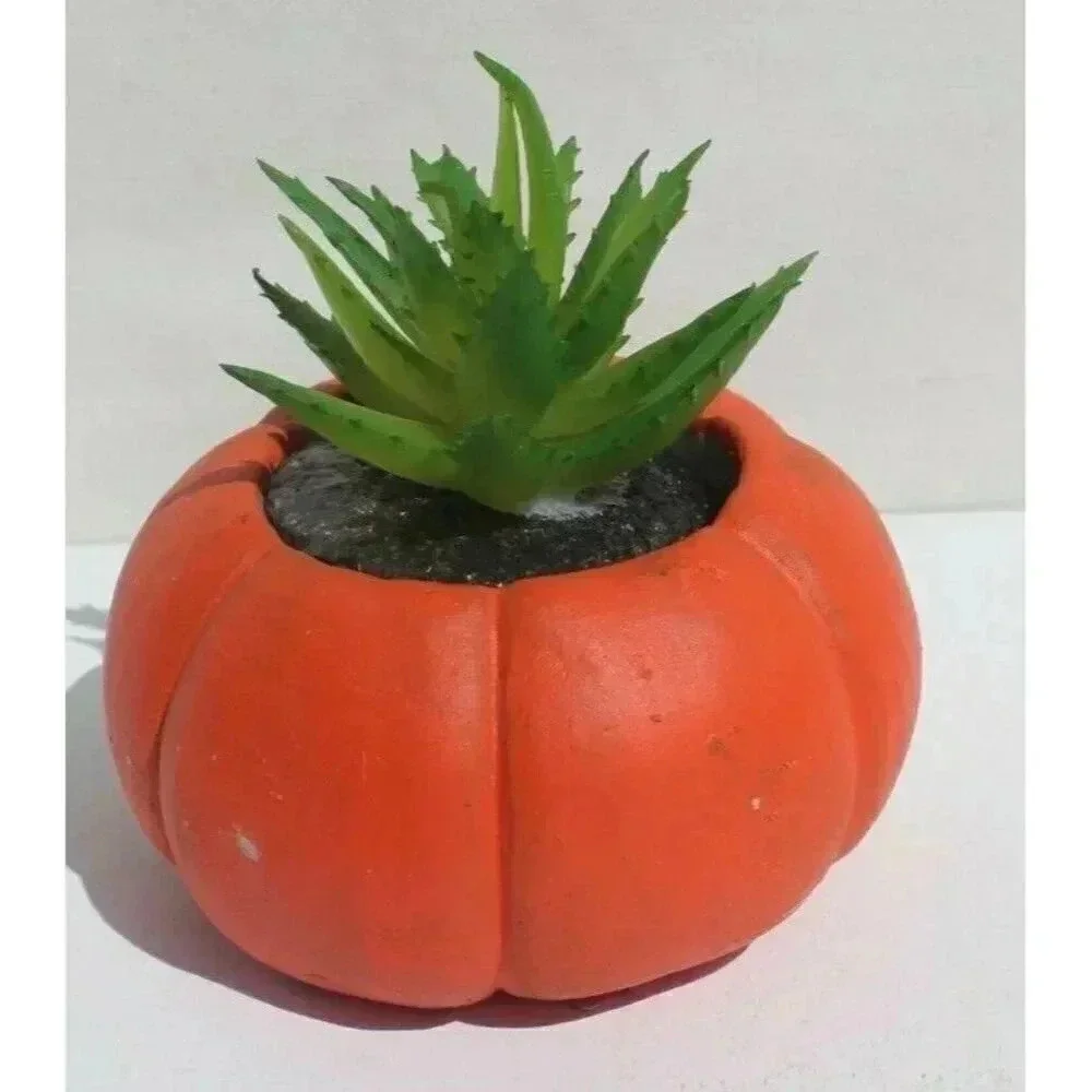 NEW Orange Happy Smiling Halloween Pumpkin Ceramic Planter Plot W/ Succulents